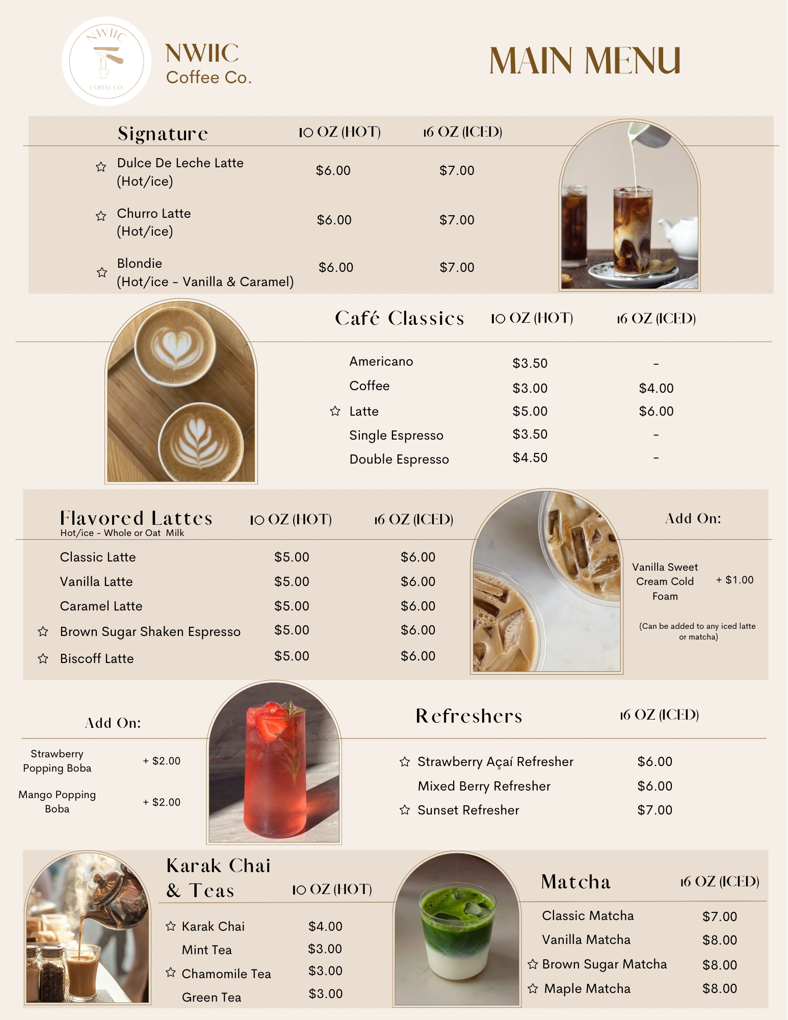 NWIIC Coffee Co. menu board